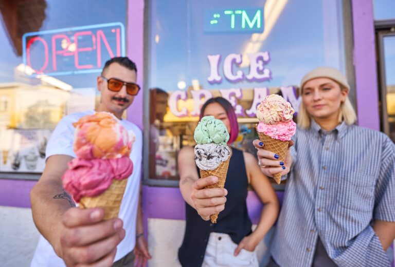 Visitors enjoy ice cream in Seaside, Oregon